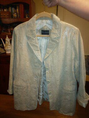 Terry Lewis Gold Pearlized Paisley Genuine Leather Blazer Jacket L